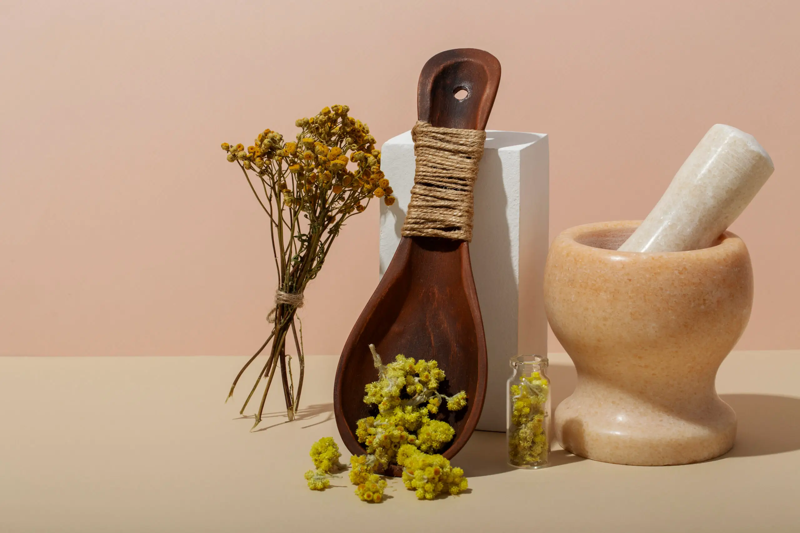 wooden spoon with herbs arrangement scaled 2